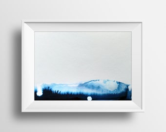 minimalist blue and white painting Blue Mountains by Julie Tillman Free Shipping 8"x6" original abstract art watercolor