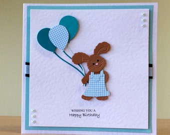Birthday Card, Handmade - Cute Rabbit Birthday Card For Children/ Men/ Women/ Girls/ Boys/ Friend - Rabbit Birthday Card - Cute Bunny Card