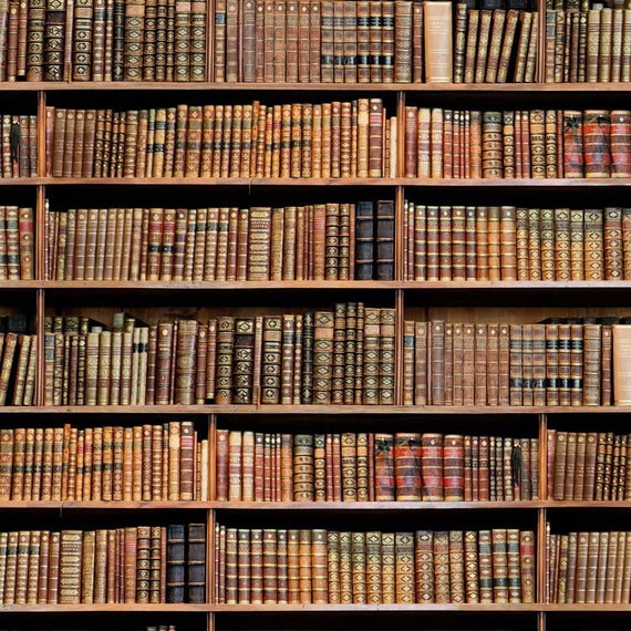 Vintage Library Books Bookshelf Photo Digital Printed Full