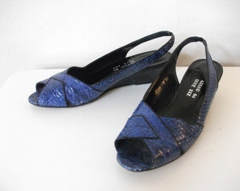 Royal Blue Snakeskin Wedges, Size 8 Narrow