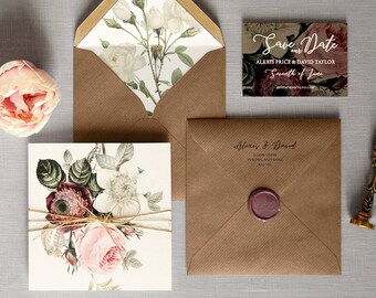 English Garden - Luxury Folding Wedding Invitations & Save the Date. Rustic twine, woodland wedding invitations, wax seal. Invites Australia