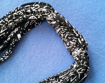 Recycled T-shirt Fabric Necklace - black and white tribal print, upcycled tshirt necklace tarn tshirt yarn