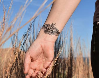 Black Witch Moth Temporary Tattoo, Black Line Tattoo, Winged Insect, Bug Tattoo, Symmetrical Tattoo, Chest Piece Tattoo