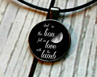 And so the lion fell in love with the lamb pendant necklace, Twilight, Stephanie Meyer, YA Fandom, Book necklace, book lover gift book quote