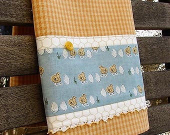 Farmers Market Towel Baby Chicks Towel Easter Chicks Towel Gold Gingham Check Towel Farm Style Towel Spring Kitchen Decor Ready to Ship