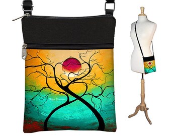 MadArt Small Sling Bag Crossbody Purse in Twisting Love, Shoulder Cross Body Bag, eReader Case Cover, blue yellow, aqua RTS