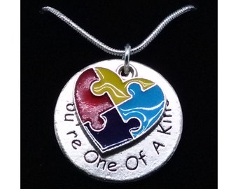Autism Awareness Necklace, Autism Jewelry, Puzzle Piece Jewelry, Autism Mom, Awareness Gift, Teacher Gift, Valentine's Day Gift