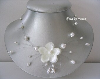 Satellite wedding necklace wedding jewelry ivory flower and beads