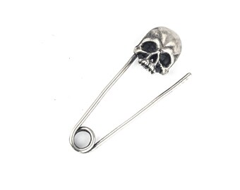 Skull Safety Pin Sterling Silver Earring