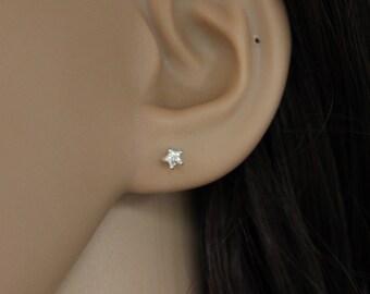 Sterling silver 3mm CZ Star Stud Earrings, Tiny Stud Earrings, Star Earrings, Tiny CZ Earrings, Dainty Earrings, Teeny Tiny Stud.