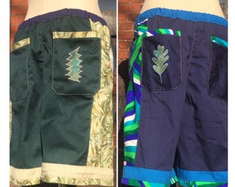 CuStOM mens patchwork Dude Shorts hippie patchwork MADE to ORDER six pocket 30 32 34 36 38 40 42 44 46 48
