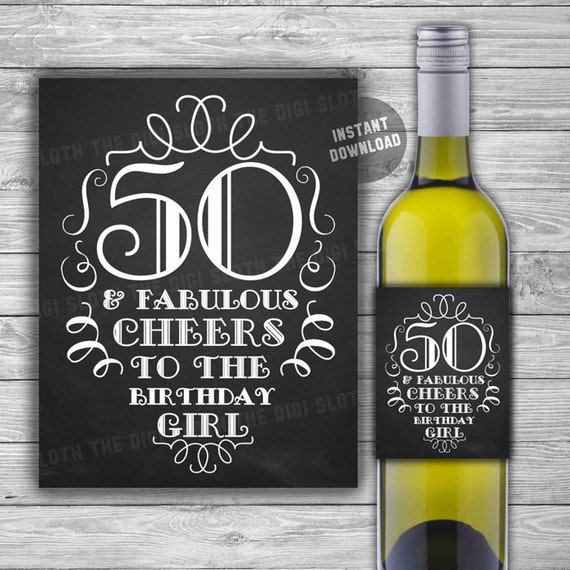 50th birthday wine label printable chalkboard style