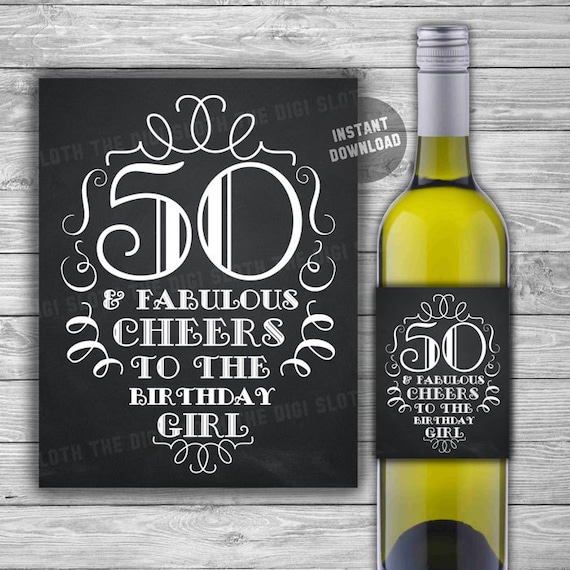 50th birthday wine label printable chalkboard style