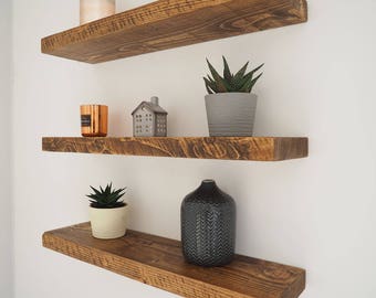 Rustic Floating Shelves | Chunky Wood Shelf | Mantel Timber Pine