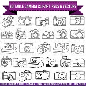 Camera Clipart Clip Art, Photography Logo Elements, Layered Editable PSDs and Vectors