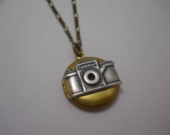 Camera Locket Photo Journalist Jewelry Photography Charm Locket Take a Picture Mixed Metal Medium Sized Locket Necklace Gift Photographer