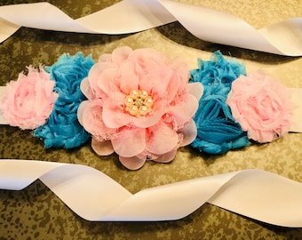 Gender Reveal Sash, Gender Reveal Party, Pink and Blue Sash, flower sash, Maternity Sash, belly sash, twinkle twinkle gender reveal