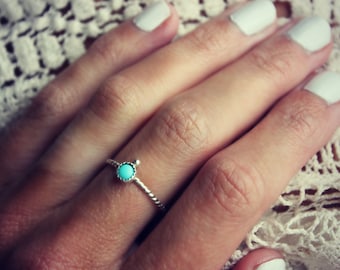 Turquoise ring, Sterling silver ring, stacking ring, rope ring, midi ring, stackable ring