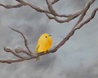 Yellow Bird on Winter Branch