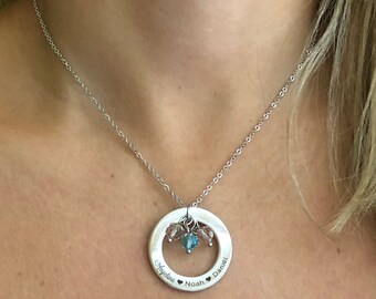Personalized Name Circle of Life Pendant and Birthstones