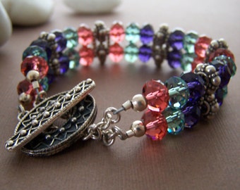 Aurelle Double Strand Bracelet - Swarovski Crystal with Sterling Silver Beaded Bracelet