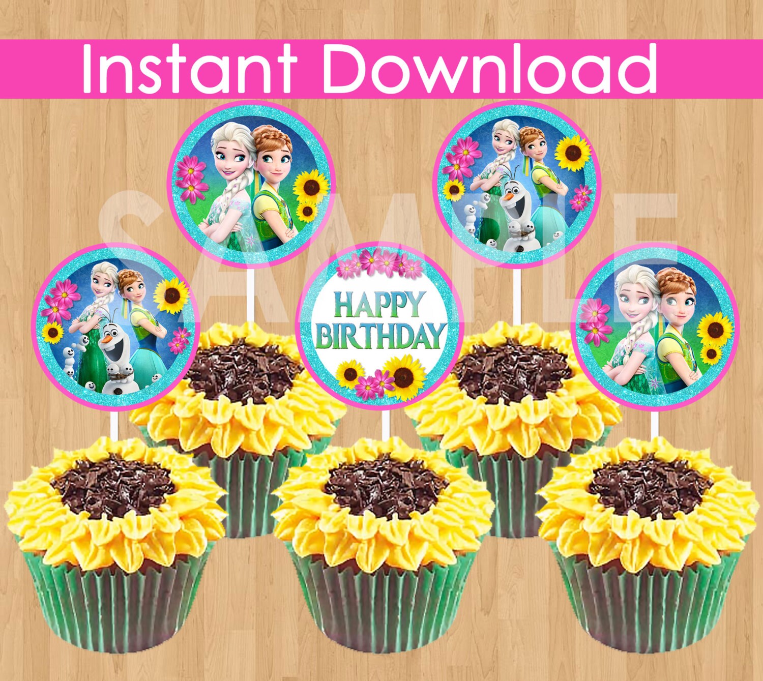 Frozen Fever Cupcake Toppers INSTANT DOWNLOAD Printable