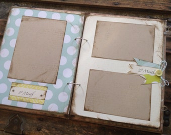 Rustic Baby Boy Book, Blue and Green Modern Baby Book, Handmade Baby Album Scrapbook