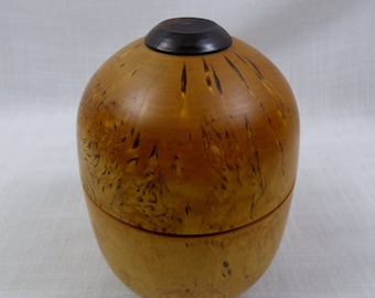Signed Masur Birch Lidded Box Ebony Handle
