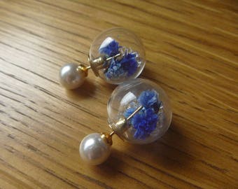 pearls and real flower dried earrings