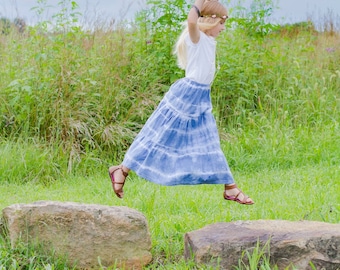 Girls Maxi skirt - Boho maxi skirt - Toddler Maxi skirt - long skirt - tie dye skirt - blue skirt- Bohemian skirt - blue skirt - maxi