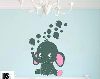 Elephant and bubbles nursery decal