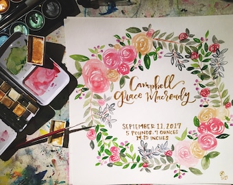 watercolor birth annoucement