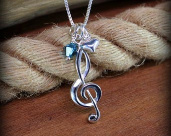 Sterling silver treble clef necklace, musician necklace, personalized music necklace, music instructor