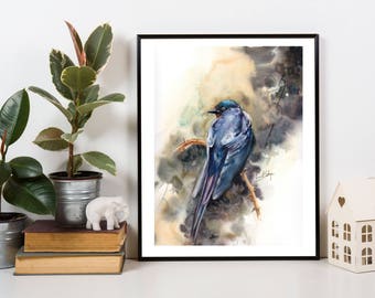 Blue Raven Bird ORIGINAL Waterclor Painting, watercolour Painting, Blue Bird Art, Painting of Bird by CanotStop