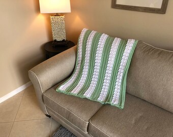 Green & White Herringbone Pattern Afghan