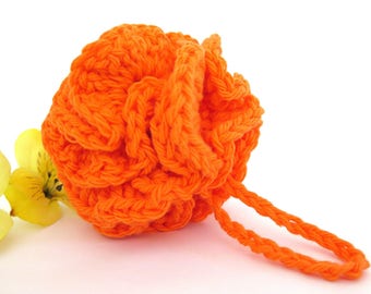 Crochet Orange Facial Pouf Baby Bath Loofah Cotton Scrubbie