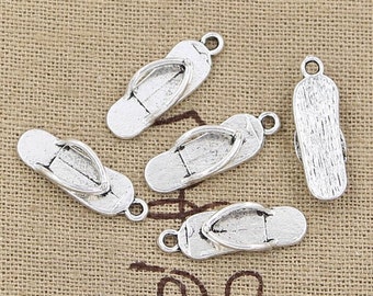 10 Flip Flop Charms Antique Silver Tone Charms Summer Shoe Charms Sandal Charms Bracelet Bangle Bracelet Pendants #163