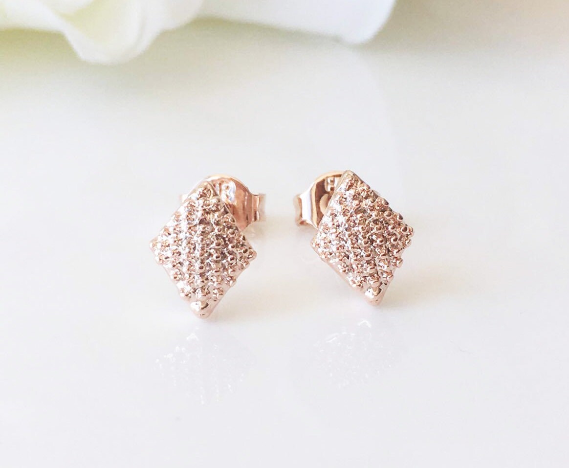 Diamond Shape Earrings Rose Gold Geometric Earrings Gold