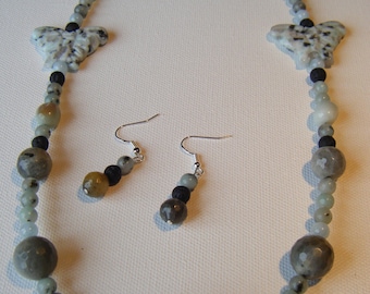 Sesame jasper butterflies and labradorite necklace and earring set #75