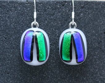 Sterling Silver and Fused Glass Drop Earrings