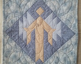 Gold and Blue Snow Angel Quilted Wall Hanging