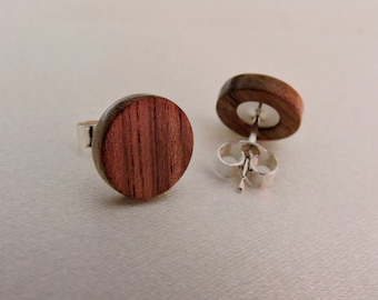 Wooden earrings,Walnut Wood Studs,Wood Stud Earrings,925 Real Silver