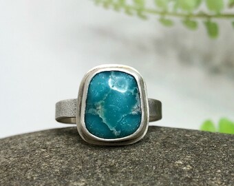 Sleeping BeautyTurquoise Ring, Sterling Silver Ring, Robins Egg Blue Turquoise Ring, 11mm x 10mm, Size 7, Metalsmith Jewelry, Ready to Ship