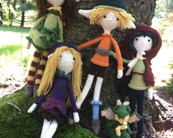 Forest Friends Amigurumi Crochet Dolls, Elf, Fairy, Woodland Creature, Pet Dragon