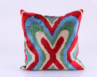 Ikat Velvet Pillow Cover, Uzbek Ikat, Velvet Pillow, Decorative Throw Pillow Cover, Accent Velvet Pillow 16''x16''inches