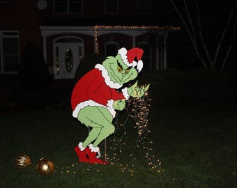 BUNDLE!-- Grinch+ Max-- Stealing Christmas Lights Yard Art- All Painted on BOTH sides -Ready to Ship Now!