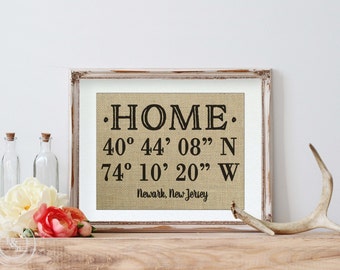 Our First Home, Coordinates Sign, Personalized Housewarming Gift, Latitude Longitude Sign, Gift for Newlyweds, House Warming Gift, Home Sign