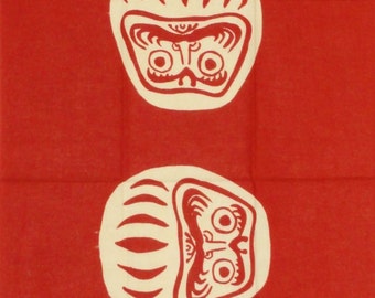 Tenugui Japanese Fabric 'Red Daruma' Daruma Doll Motif w/Free Insured Shipping