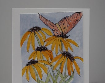 Butterfly with Coneflowers on a 4 X 6 card