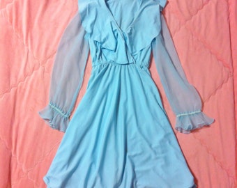 70s Vintage Pastel Dress, 1970s Vintage Dress, Pastel Blue Dress, Pastel Dress, Light Blue Vintage Dress, 70s Dress